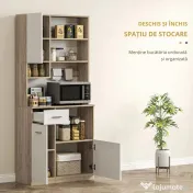 HOMCOM Bufet Înalt de Bucătărie cu Sertar, 3 Dulapuri și 4 Compartimente Deschise, 80x35x180 cm, Alb | Aosom Romania