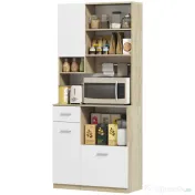 HOMCOM Bufet Înalt de Bucătărie cu Sertar, 3 Dulapuri și 4 Compartimente Deschise, 80x35x180 cm, Alb | Aosom Romania