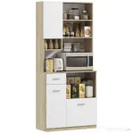 HOMCOM Bufet Înalt de Bucătărie cu Sertar, 3 Dulapuri și 4 Compartimente Deschise, 80x35x180 cm, Alb