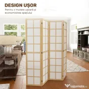 HOMCOM Paravan cu 4 Panouri Pliabile, Separator de Camere Autoportant, Ecran de Intimitate Interior pentru Sufragerie, Dormitor, 160 x 170cm | Aosom Romania