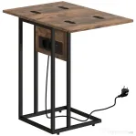 HOMCOM Masă de cafea extensibilă în formă de C cu 2 stații de încărcare, din lemn și metal, 39x29x57 cm, negru și maro
