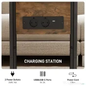 HOMCOM Măsuță de cafea în formă de C, extensibilă, cu 2 stații de încărcare, lemn și metal, 39x29x57 cm, negru și maro | Aosom Romania