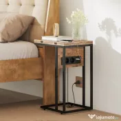 HOMCOM Măsuță de cafea în formă de C, extensibilă, cu 2 stații de încărcare, lemn și metal, 39x29x57 cm, negru și maro | Aosom Romania