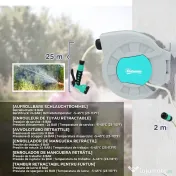 Outsunny Tambur Automat de Furtun, Montabil pe Perete și Portabil, Lungime 25+2 m, Sistem de Blocare și 7 Jeturi, Gri