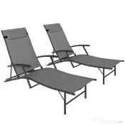 Outsunny Set de 2 Șezlonguri Pliante, Ajustabile în 4 Poziții cu Cotiere și Perne, 64x154x87 cm, Gri | Aosom Romania 