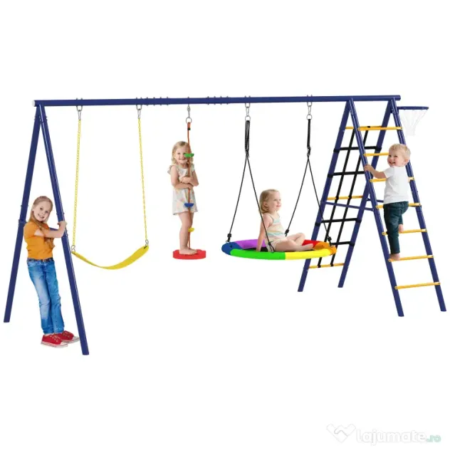 AIYAPLAY Set Leagăn de Grădină 6 în 1 pentru Copii 3-8 Ani, 350x183x200 cm, Multicolor