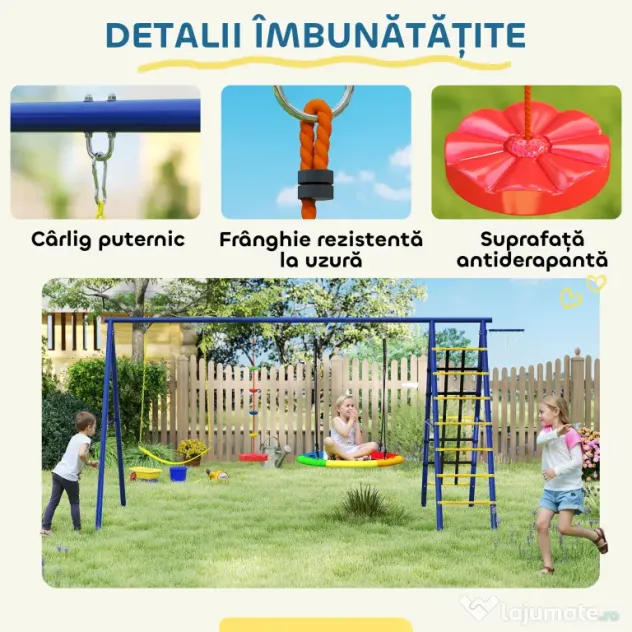 AIYAPLAY Set Leagăn de Grădină 6 în 1 pentru Copii 3-8 Ani, 350x183x200 cm, Multicolor