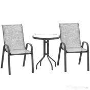 Outsunny Set Mobilier de Grădină din 3 Piese cu Scaune Suprapozabile și Masă din Sticlă, 54x71x93 cm, Gri Închis | Aosom Romania 