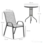 Outsunny Set Mobilier de Grădină din 3 Piese cu Scaune Suprapozabile și Masă din Sticlă, 54x71x93 cm, Gri Închis | Aosom Romania 