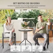 Outsunny Set Mobilier de Grădină din 3 Piese cu Scaune Suprapozabile și Masă din Sticlă, 54x71x93 cm, Gri Închis | Aosom Romania 