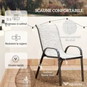 Outsunny Set Mobilier de Grădină din 3 Piese cu Scaune Suprapozabile și Masă din Sticlă, 54x71x93 cm, Gri Închis | Aosom Romania 