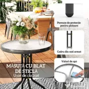 Outsunny Set Mobilier de Grădină din 3 Piese cu Scaune Suprapozabile și Masă din Sticlă, 54x71x93 cm, Gri Închis | Aosom Romania 