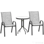 Outsunny Set Mobilier de Grădină din 3 Piese cu Scaune Suprapozabile și Masă din Sticlă, 54x71x93 cm, Gri Închis