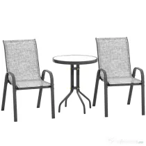 Outsunny Set Mobilier de Grădină din 3 Piese cu Scaune Suprapozabile și Masă din Sticlă, 54x71x93 cm, Gri Închis