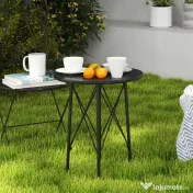 Outsunny Măsuță de Grădină cu Frunze Decupate și cu Picioare Reglabile, Ø40x50 cm, Negru | Aosom Romania 