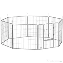 PawHut Țarc pentru Animale de Companie din 8 Panouri, Pliabil și Portabil, 160x160x80 cm, Argintiu | Aosom Romania