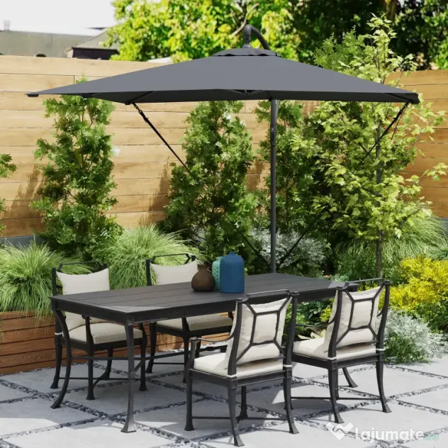 Outsunny Umbrelă de Grădină Suspendată 2.47x2.47 m, Umbrelă de Exterior cu Bază în Cruce, Corzi Antivânt, Gri Închis | Aosom Romania