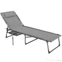 Outsunny Șezlong de Grădină Pliabil și Reglabil în 5 Poziții cu Măsuță Laterală, 60x190x31 cm, Gri | Aosom Romania