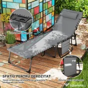 Outsunny Șezlong de Grădină Pliabil și Reglabil în 5 Poziții cu Măsuță Laterală, 60x190x31 cm, Gri | Aosom Romania 