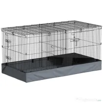 PawHut Cușcă 2 în 1 pentru Iepuri cu Acoperiș Detașabil, 2 Zone Separate și Podea Impermeabilă, 121x61x61 cm, Negru | Aosom Romania