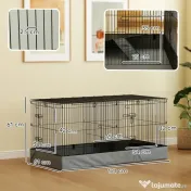 PawHut Cușcă 2 în 1 pentru Iepuri cu Acoperiș Detașabil, 2 Zone Separate și Podea Impermeabilă, 121x61x61 cm, Negru | Aosom Romania 