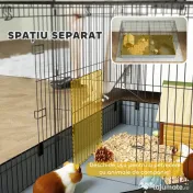 PawHut Cușcă 2 în 1 pentru Iepuri cu Acoperiș Detașabil, 2 Zone Separate și Podea Impermeabilă, 121x61x61 cm, Negru | Aosom Romania 