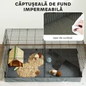PawHut Cușcă 2 în 1 pentru Iepuri cu Acoperiș Detașabil, 2 Zone Separate și Podea Impermeabilă, 121x61x61 cm, Negru | Aosom Romania 