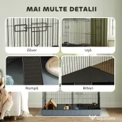 PawHut Cușcă 2 în 1 pentru Iepuri cu Acoperiș Detașabil, 2 Zone Separate și Podea Impermeabilă, 121x61x61 cm, Negru | Aosom Romania 