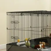 PawHut Cușcă 2 în 1 pentru Iepuri cu Acoperiș Detașabil, 2 Zone Separate și Podea Impermeabilă, 121x61x61 cm, Negru | Aosom Romania 