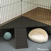 PawHut Cușcă 2 în 1 pentru Iepuri cu Acoperiș Detașabil, 2 Zone Separate și Podea Impermeabilă, 121x61x61 cm, Negru | Aosom Romania 
