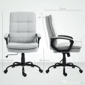 HOMCOM Scaun de Birou Ergonomic cu Spătar Înalt, Înălțime Reglabilă, Funcție de Leagăn și Brațe, 63x70x102-112 cm, Gri | Aosom Romania 