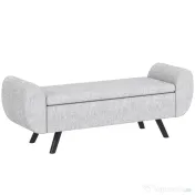 HOMCOM Bancă cu Spațiu de Depozitare cu Cotiere din Țesătură și Lemn 132x42x50 cm Gri | Aosom Romania 