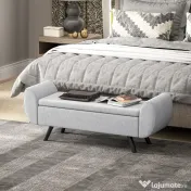 HOMCOM Bancă cu Spațiu de Depozitare cu Cotiere din Țesătură și Lemn 132x42x50 cm Gri | Aosom Romania 