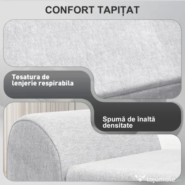 HOMCOM Bancă cu Spațiu de Depozitare cu Cotiere din Țesătură și Lemn 132x42x50 cm Gri | Aosom Romania