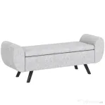 HOMCOM Bancă pentru Depozitare la Capătul Patului cu Brațe, Tapițerie din Material Textil, Picioare din Lemn și Capacitate de 53,8L, 132x42x50 cm, Gri