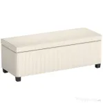 HOMCOM Bancă pentru Capătul Patului cu Spațiu de Depozitare de 84L, din Țesătură cu Aspect de Catifea și Oțel, 112x42x40 cm, Bej