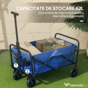 Outsunny Cărucior de Grădină Pliabil 62L cu Mâner Reglabil, din Metal și Țesătură Oxford, 76x48x86 cm, Albastru 