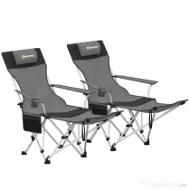 Outsunny Set de 2 Scaune de Camping Pliabile cu Suport pentru Picioare Detașabil, 82x100x88 cm, Negru | Aosom Romania