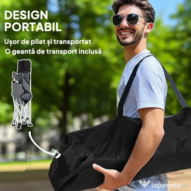 Outsunny Set de 2 Scaune de Camping Pliabile cu Suport pentru Picioare Detașabil, 82x100x88 cm, Negru | Aosom Romania