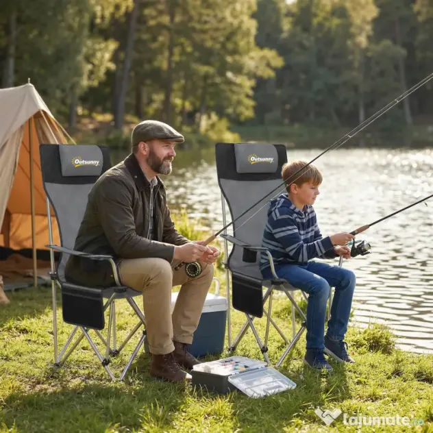 Outsunny Set de 2 Scaune de Camping Pliabile cu Suport pentru Picioare Detașabil, 82x100x88 cm, Negru | Aosom Romania