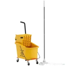 HOMCOM Găleată Profesională pentru Spălat Podele 36L cu Mop, Storcător, Roți și Mâner, 55x37x65 cm, Galben