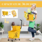 HOMCOM Găleată Profesională pentru Spălat Podele 36L cu Mop, Storcător, Roți și Mâner, 55x37x65 cm, Galben