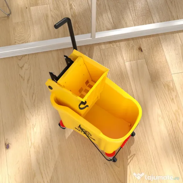 HOMCOM Găleată Profesională pentru Spălat Podele 36L cu Mop, Storcător, Roți și Mâner, 55x37x65 cm, Galben