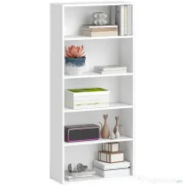 HOMCOM Bibliotecă cu 5 Niveluri și Rafturi Ajustabile, 60x24x133,5 cm, Alb | Aosom Romania