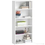 HOMCOM Bibliotecă cu 5 Niveluri și Rafturi Ajustabile, 60x24x133,5 cm, Alb