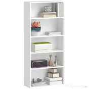 HOMCOM Bibliotecă cu 5 Niveluri și Rafturi Ajustabile, 60x24x133,5 cm, Alb