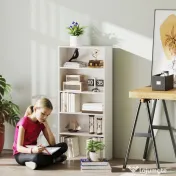 HOMCOM Bibliotecă cu 5 Niveluri și Rafturi Ajustabile, 60x24x133,5 cm, Alb