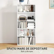 HOMCOM Bibliotecă cu 5 Niveluri și Rafturi Ajustabile, 60x24x133,5 cm, Alb
