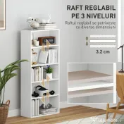 HOMCOM Bibliotecă cu 5 Niveluri și Rafturi Ajustabile, 60x24x133,5 cm, Alb
