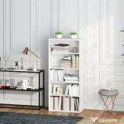 HOMCOM Bibliotecă cu 5 Niveluri și Rafturi Ajustabile, 60x24x133,5 cm, Alb